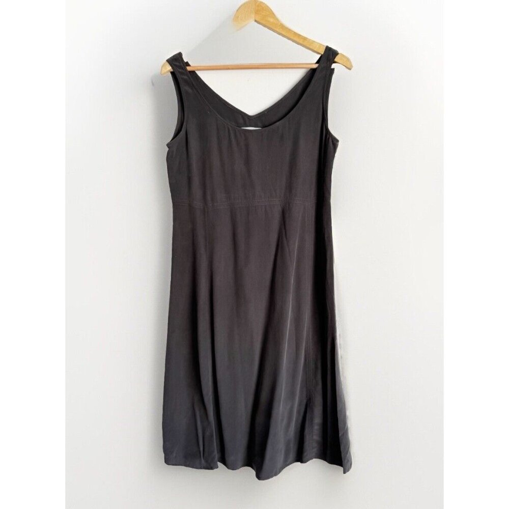 Jigsaw Women Silk Empire Waist Dress Size 12 Gray Sleeveless Minimalist Summer
